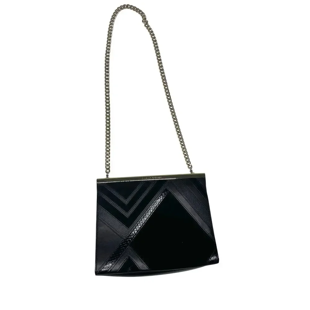 DVF Soirée Tuxedo Bag Black Leather, Suede Gold Chain